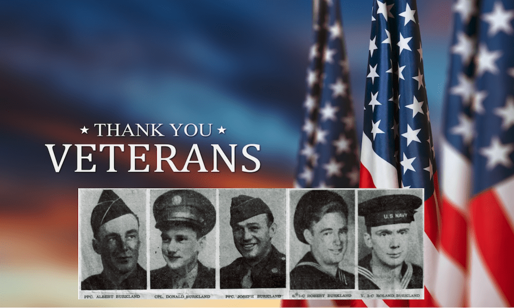 Honoring Our Veterans: Our Heartfelt Tributes: Buckland Brothers - Thank You Veterans Text With Images Of The Brothers Infront Of Flags In the Background
